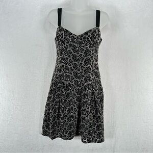 Nanette Lepore Dress Women 4 Black Floral Embroidered Overlay Sleeveless Lace Up